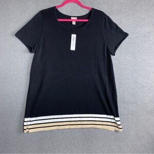 Chico’s neutral stripe border scoop neck Tunick pullover size 3